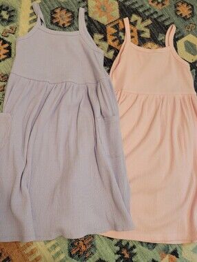 Ribbed Tank Dresses - Lavender and Pink